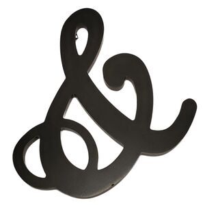 Ampersand Sign Fancy Black Wooden & "and" Sign Hangs on Wall 8.5" tall x 7" wide